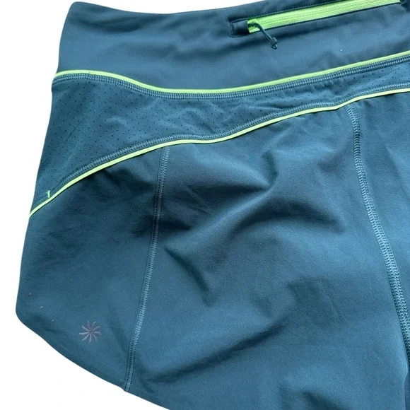 ATHLETA Run With It Piping Shorts Oceanic Teal Quick-Dry Zip Pocket - Picture 4 of 6